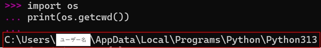 Pythonのカレントディレクトリ確認画面